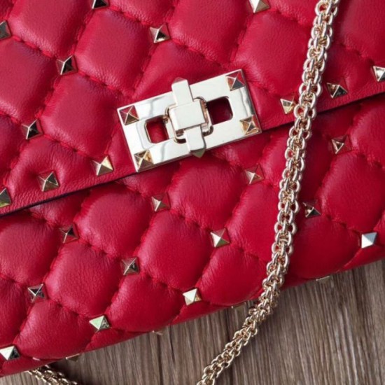 Miglior Falso Valentino Rockstud Spike Chain Clutch Agnello Rossa Economiche Premium