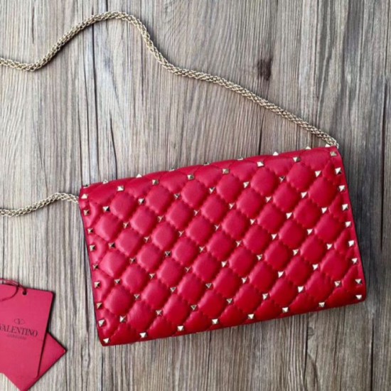 Miglior Falso Valentino Rockstud Spike Chain Clutch Agnello Rossa Economiche Premium