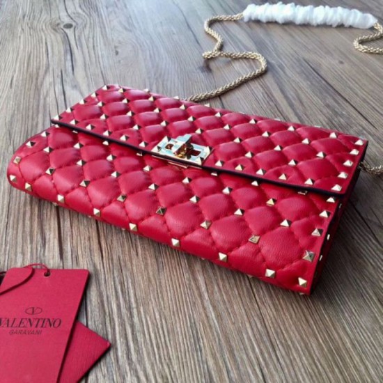 Miglior Falso Valentino Rockstud Spike Chain Clutch Agnello Rossa Economiche Premium