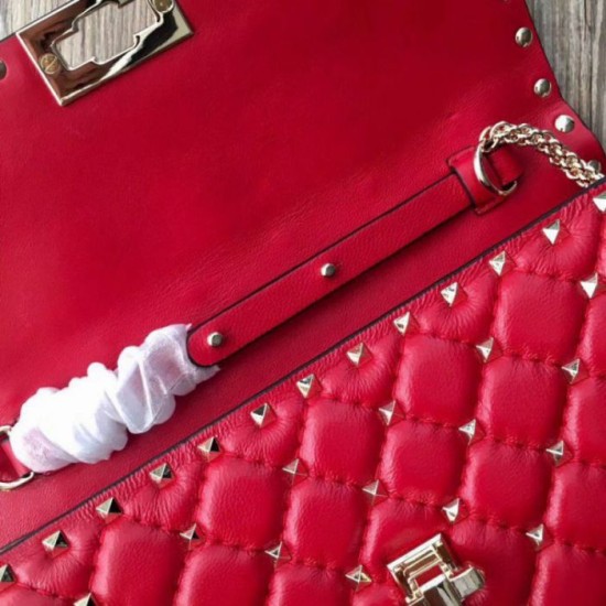 Miglior Falso Valentino Rockstud Spike Chain Clutch Agnello Rossa Economiche Premium