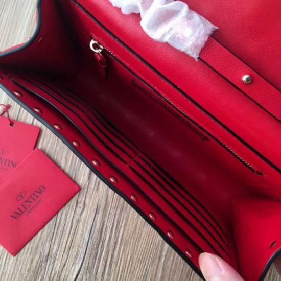 Miglior Falso Valentino Rockstud Spike Chain Clutch Agnello Rossa Economiche Premium