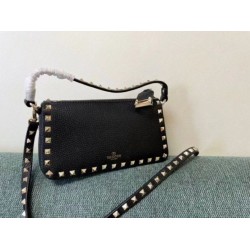 Miglior Falso Valentino Rockstud Piccolo Crossbody Borsa Nero Vitello Granulato Economiche Premium