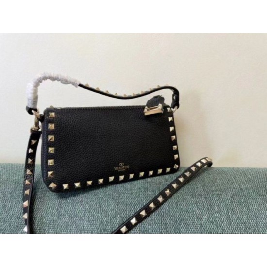 Miglior Falso Valentino Rockstud Piccolo Crossbody Borsa Nero Vitello Granulato Economiche Premium