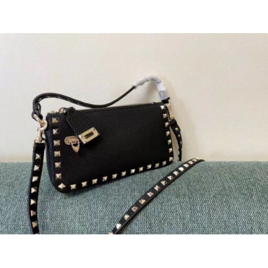 Miglior Falso Valentino Rockstud Piccolo Crossbody Borsa Nero Vitello Granulato Economiche Premium