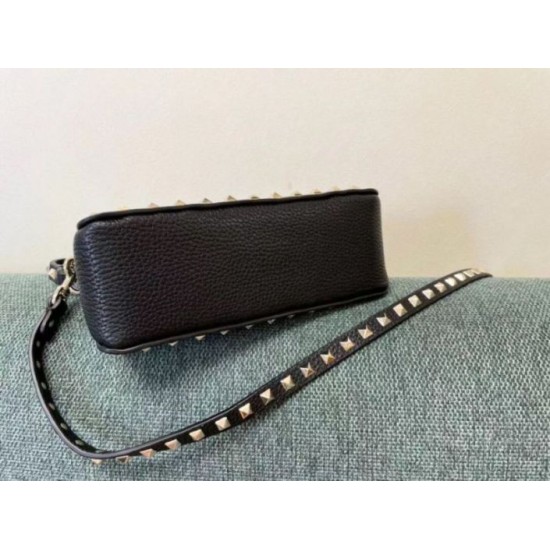 Miglior Falso Valentino Rockstud Piccolo Crossbody Borsa Nero Vitello Granulato Economiche Premium