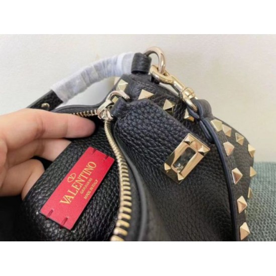 Miglior Falso Valentino Rockstud Piccolo Crossbody Borsa Nero Vitello Granulato Economiche Premium