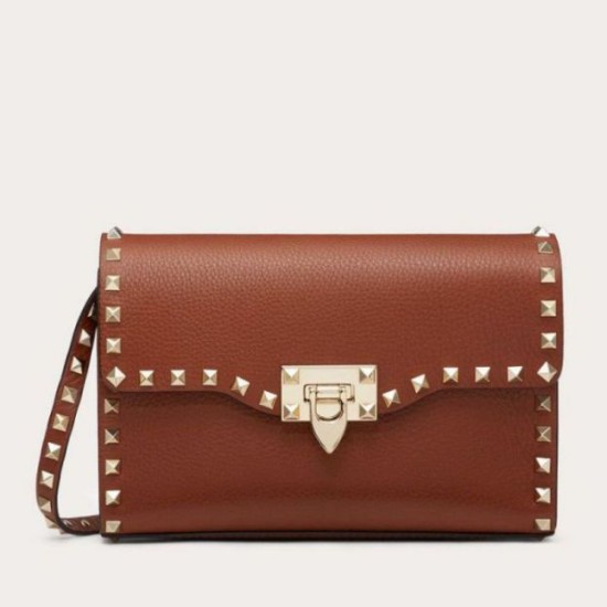 Miglior Falso Valentino Rockstud Piccolo Crossbody Borsa Marrone Granulato Economiche Premium