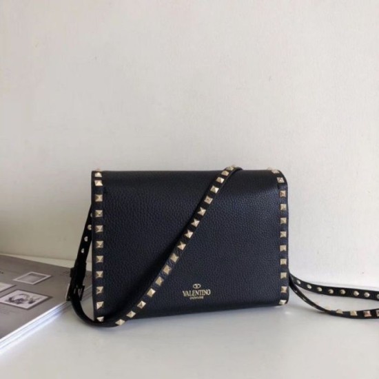 Replica perfetta Valentino Rockstud Piccolo Crossbody Borsa Nero Granulato Imitazione Outlet Online