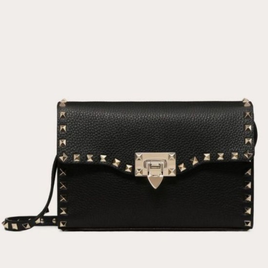 Replica perfetta Valentino Rockstud Piccolo Crossbody Borsa Nero Granulato Imitazione Outlet Online