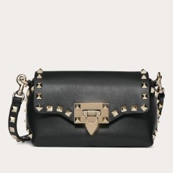Miglior Falso Valentino Mini Rockstud Crossbody Borsa Nero Vitello Economiche Premium