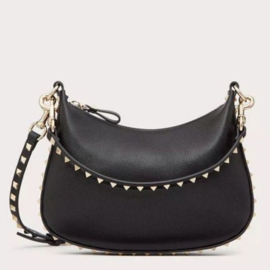 Replica perfetta Valentino Rockstud Piccolo Hobo Borsa Nero vitello granata Imitazione Outlet Online