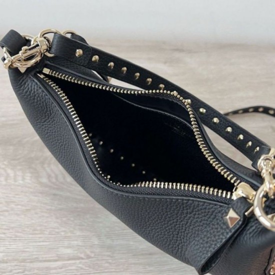 Replica perfetta Valentino Rockstud Piccolo Hobo Borsa Nero vitello granata Imitazione Outlet Online
