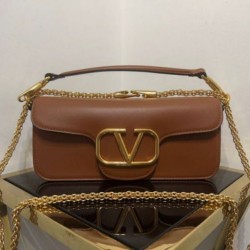 Miglior Falso Valentino Loco Grande Borsa A Tracolla Marrone Vitello Economiche Premium