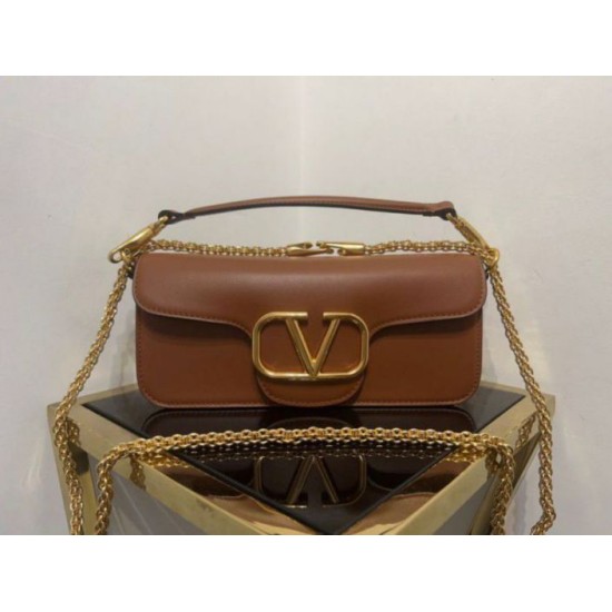 Miglior Falso Valentino Loco Grande Borsa A Tracolla Marrone Vitello Economiche Premium