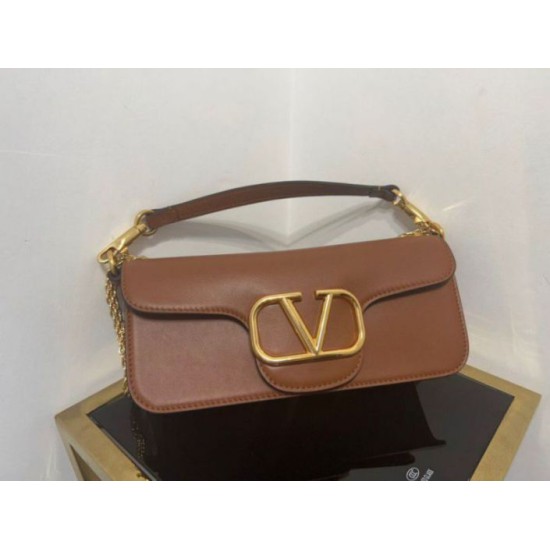 Miglior Falso Valentino Loco Grande Borsa A Tracolla Marrone Vitello Economiche Premium