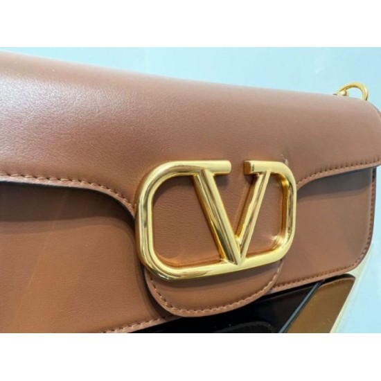 Miglior Falso Valentino Loco Grande Borsa A Tracolla Marrone Vitello Economiche Premium