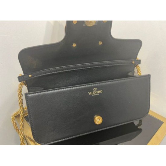 Migliore Repliche Valentino Loco Grande Borsa A Tracolla Nero Vitello Economiche Outlet Online