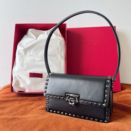 Replica perfetta Valentino Rockstud23 Borsa a tracolla vitello nera Imitazione Outlet Online