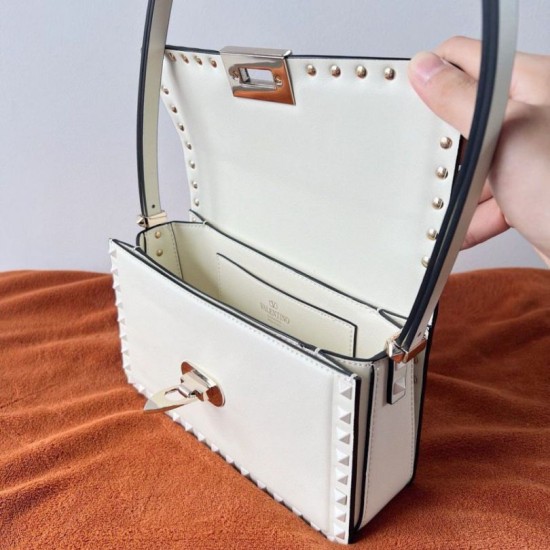 Replica perfetta Valentino Rockstud23 Borsa a tracolla vitello bianca Imitazione Outlet Online