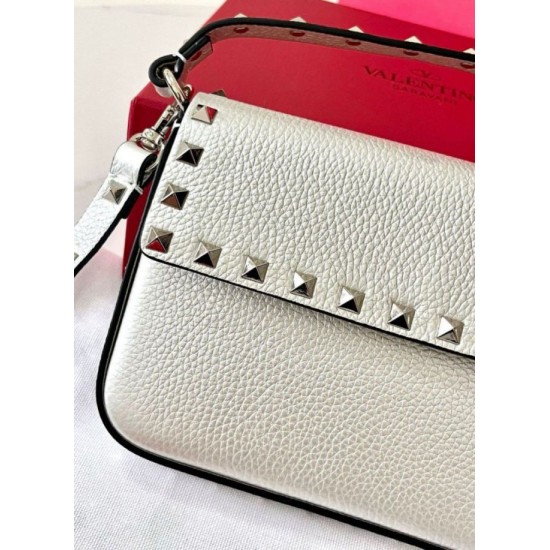 Migliore Repliche Valentino Rockstud Pouch Borsa Bianco Granulato Economiche Outlet Online