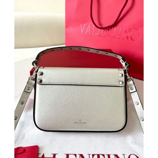 Migliore Repliche Valentino Rockstud Pouch Borsa Bianco Granulato Economiche Outlet Online