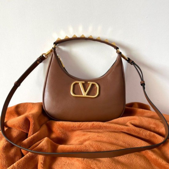 Miglior Falso Valentino Stud Sign Hobo Borsa Marrone Scuro Economiche Premium