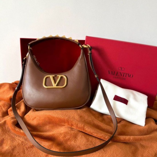 Miglior Falso Valentino Stud Sign Hobo Borsa Marrone Scuro Economiche Premium