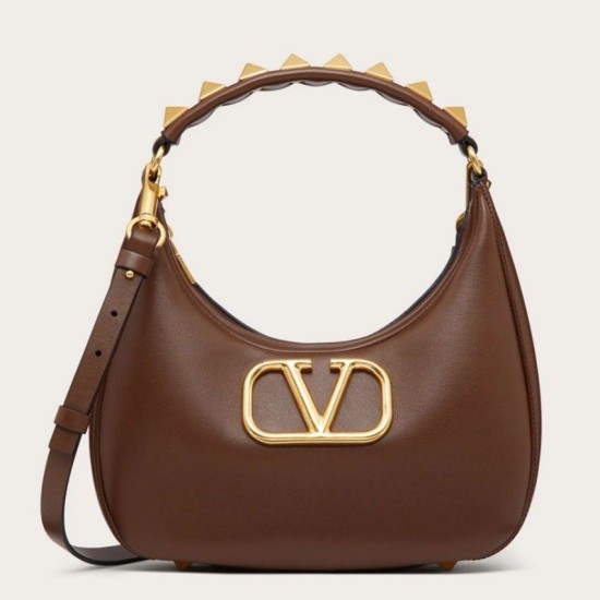 Miglior Falso Valentino Stud Sign Hobo Borsa Marrone Scuro Economiche Premium