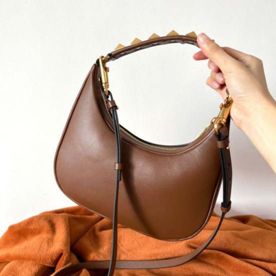Miglior Falso Valentino Stud Sign Hobo Borsa Marrone Scuro Economiche Premium