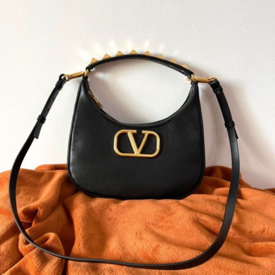 Perfette Qualità Repliche Valentino Stud Sign Hobo Borsa Nero Vitello Imitazione