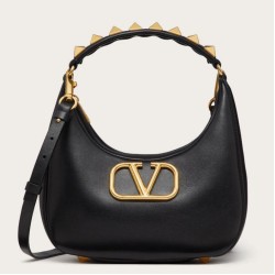 Perfette Qualità Repliche Valentino Stud Sign Hobo Borsa Nero Vitello Imitazione