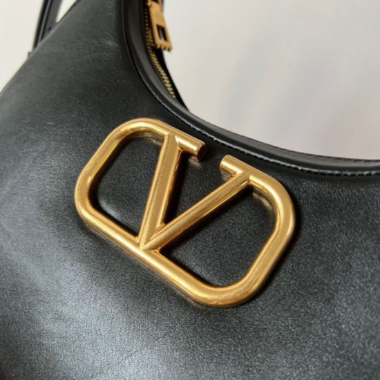 Perfette Qualità Repliche Valentino Stud Sign Hobo Borsa Nero Vitello Imitazione