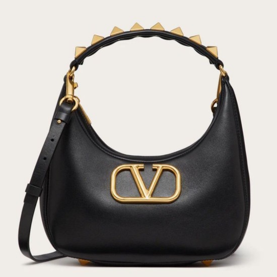 Perfette Qualità Repliche Valentino Stud Sign Hobo Borsa Nero Vitello Imitazione