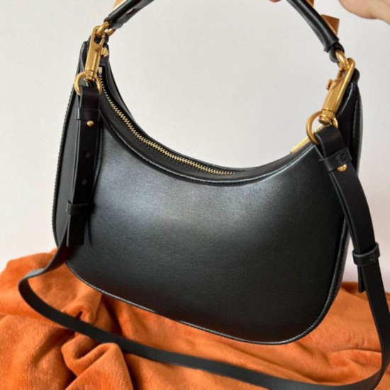 Perfette Qualità Repliche Valentino Stud Sign Hobo Borsa Nero Vitello Imitazione
