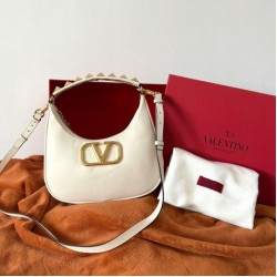Migliore Repliche Valentino Stud Sign Hobo Borsa Bianco Vitello Economiche Outlet Online
