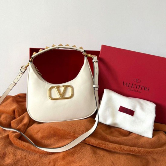 Migliore Repliche Valentino Stud Sign Hobo Borsa Bianco Vitello Economiche Outlet Online