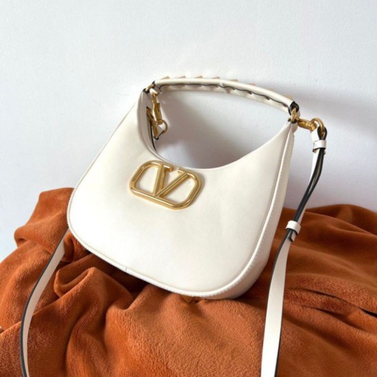 Migliore Repliche Valentino Stud Sign Hobo Borsa Bianco Vitello Economiche Outlet Online