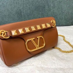 Migliore Repliche Valentino Stud Sign Borse a tracolla Marrone Nappa Economiche Outlet Online