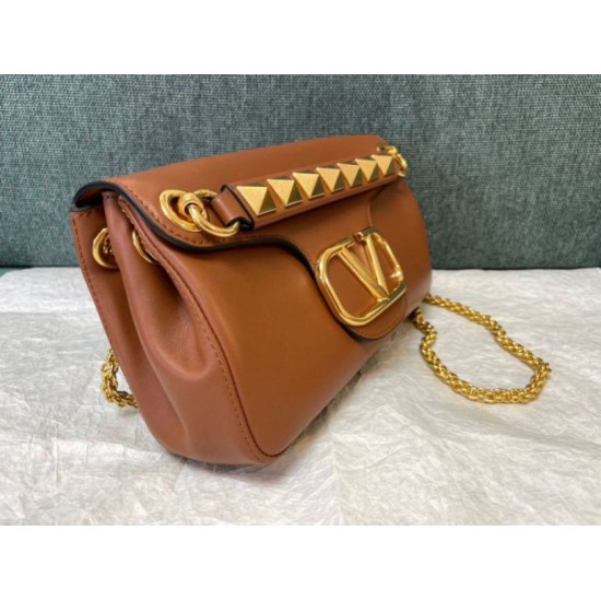 Migliore Repliche Valentino Stud Sign Borse a tracolla Marrone Nappa Economiche Outlet Online