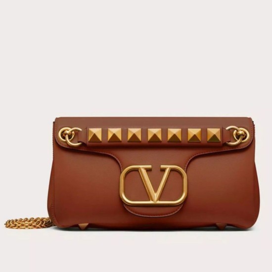 Migliore Repliche Valentino Stud Sign Borse a tracolla Marrone Nappa Economiche Outlet Online