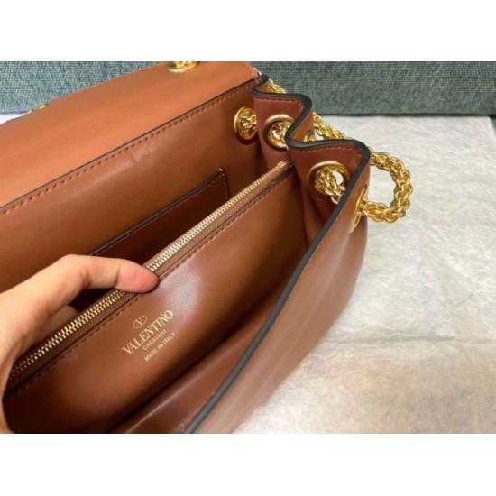 Migliore Repliche Valentino Stud Sign Borse a tracolla Marrone Nappa Economiche Outlet Online