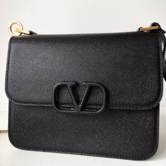 Valentino Vsling Grande Borse a tracolla Nero Vitello Granulato Replica originale di alta qualità Replica perfetta Valentino Vsling Grande Borse a tracolla Nero Vitello Granulato Imitazione Outlet Online