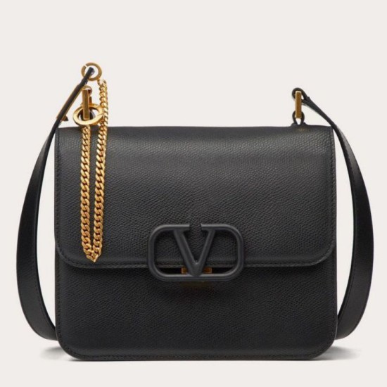 Valentino Vsling Grande Borse a tracolla Nero Vitello Granulato Replica originale di alta qualità Replica perfetta Valentino Vsling Grande Borse a tracolla Nero Vitello Granulato Imitazione Outlet Online