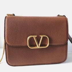 Migliore Repliche Valentino Vsling Grande Borse a tracolla Marrone Vitello Granulato Economiche Outlet Online