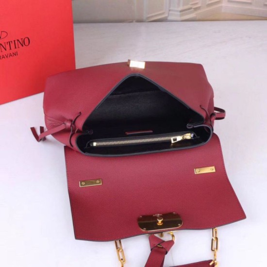 Miglior Falso Valentino Medium VRing Chain Borsa Bordeaux Grainy Calfskin Economiche Premium