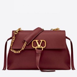 Miglior Falso Valentino Medium VRing Chain Borsa Bordeaux Grainy Calfskin Economiche Premium