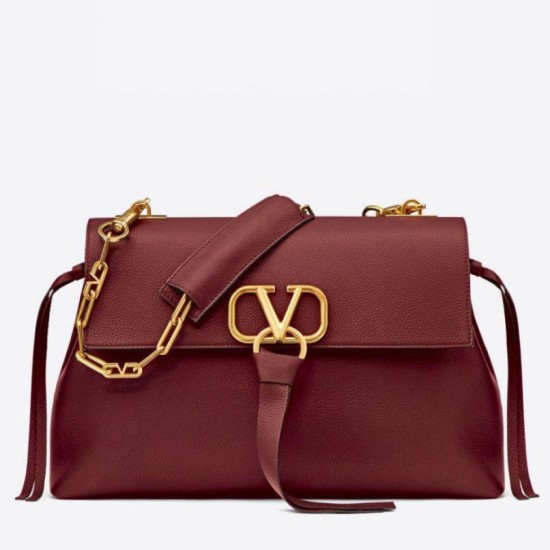 Miglior Falso Valentino Medium VRing Chain Borsa Bordeaux Grainy Calfskin Economiche Premium