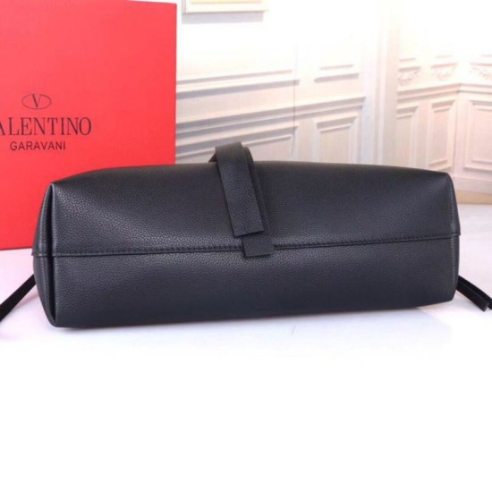 Migliore Repliche Valentino Medium VRing Chain Borsa Nero Grainy Calfskin Economiche Outlet Online