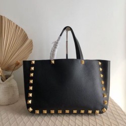 Perfette Qualità Repliche Valentino Roman Stud Tote Borsa Nero Vitello Granulato Imitazione