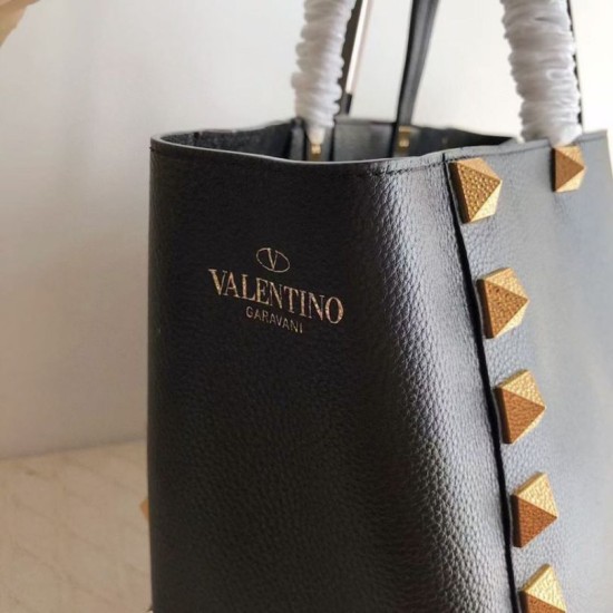 Perfette Qualità Repliche Valentino Roman Stud Tote Borsa Nero Vitello Granulato Imitazione
